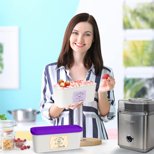 Set 2 1.6 Frozen of Reusable Ice Cream Tub Containers Quart Ea. - Perfect for Homemade Sorbet, Yogurt Or Gelato