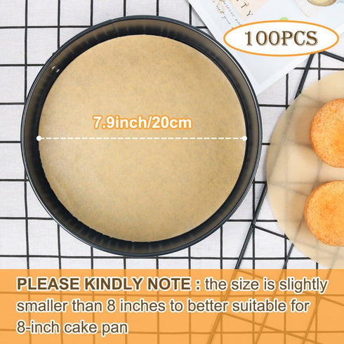 BYKITCHEN 8 Inch Parchment Paper Rounds, Non Stick Parchment Paper Sheets for Baking, Pre-cut Round Parchment Paper for Cake Pan, Tortilla Press, Quesadilla Maker, Springform Pan and More(Set of 100) by BYKITCHEN