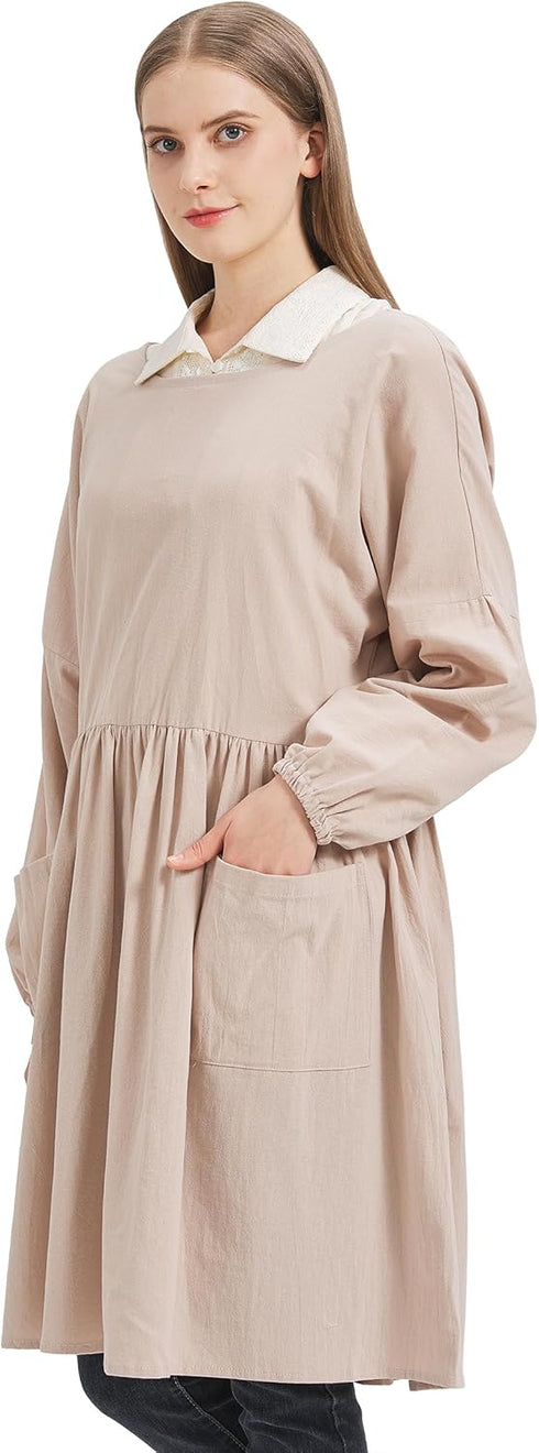 Nanxson Cotton linen apron women long sleeve apron cooking apron for gardening, painting, baking, housework CFL0001