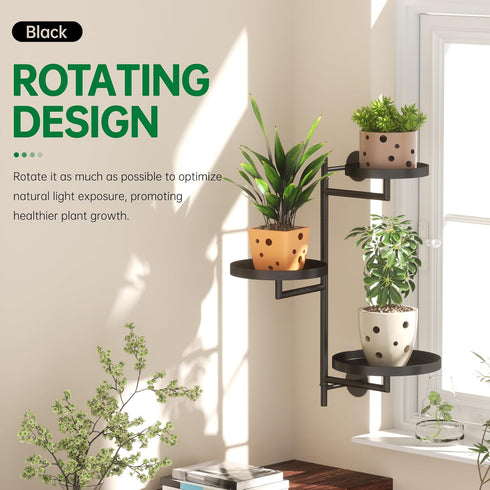 3 Rotating Window Wall Plant Shelves Stand Holder, Tiered Metal Floating Plant Shelf Hanger Indoor , Window Sill Gifts