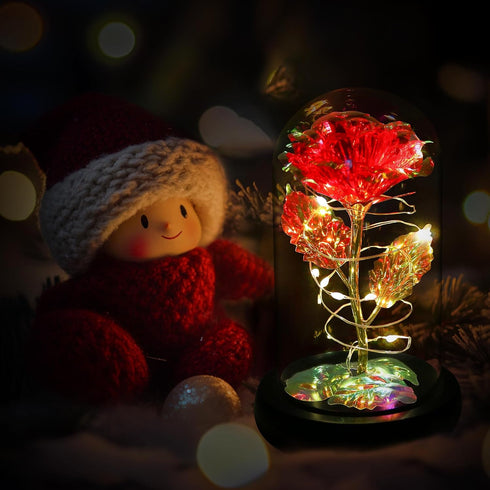 Childom Birthday Gifts for Women, Light Up Rose in Glass Dome, Colorful Red Flowers for Christmas, Anniversary, Birthday