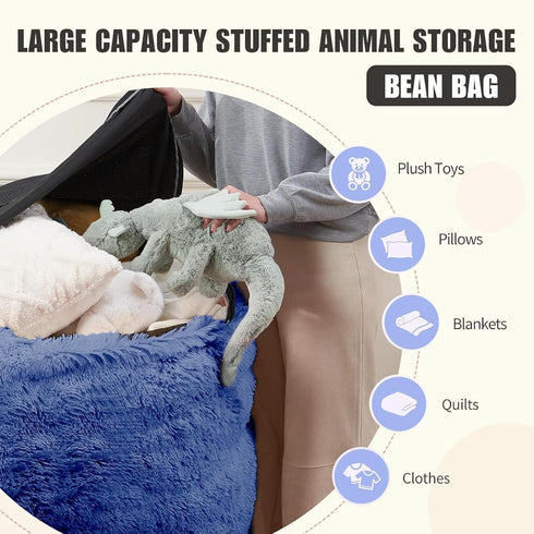 5FT, Bean Bag Cover (No Filler), Faux Fur Beanbag Chairs Covers Only, Stuffed Animal Storage Bean Bag, Big Giant