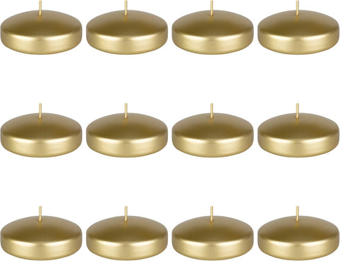 Mega Candles 12 pcs Unscented Gold Floating Candles | Hand Poured Wax Candle, 3 Inch Diameter