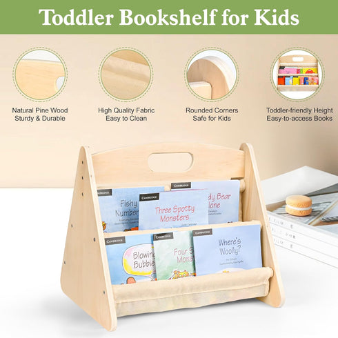 AZSKY Double-Sided Toddler Bookshelf for Kids, Montessori Bookshelf to Display Books, Sling Book Rack Organizer