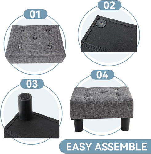 Poofzy Small Foot Stool Ottoman, Linen Ottoman Foot Rest with Legs, Rectangle Foot Rest for Couch, Footstools
