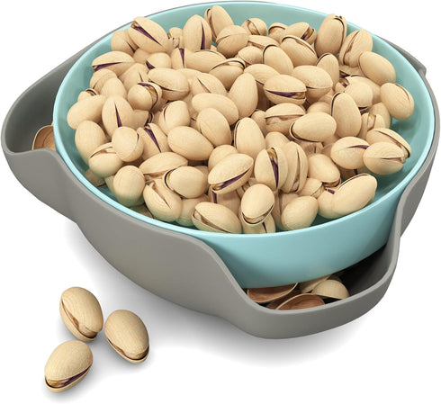 Pistachio Bowl by Elevated Essentials, Double Dish Serving Bowl with Shell Storage for Snacks and Fruit