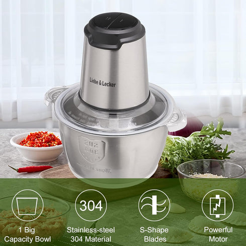 Liebe&Lecker Food Processor, Meat Grinder with 1 Bowl 8 Cup, Electric Food Chopper, 4 Sharp Blades, 2 Speed, 350W
