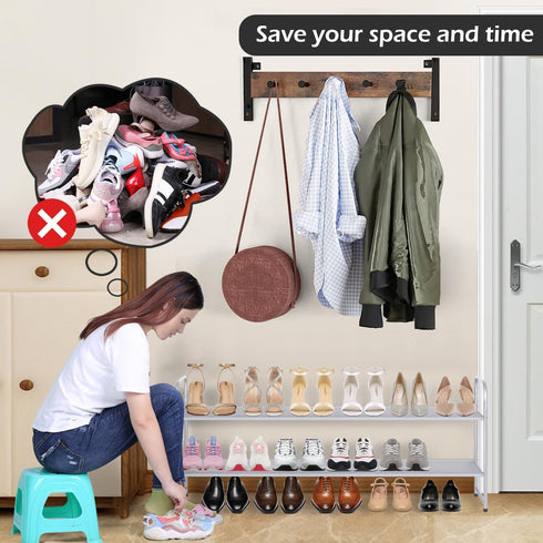 2 Closet 18-Pairs, MISSLO Tier Long Shoe Rack for Shoe Organizer Holds Wide Low Stackable Shoe Storage Shelf
