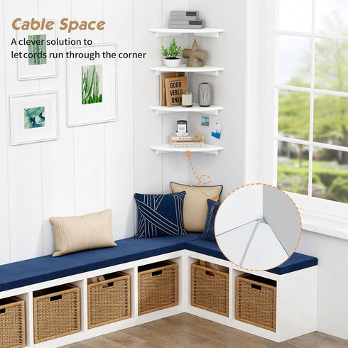 Set 4, Forbena Corner White Floating Book Shelves for Wall of Wood Nursery Corner Bookshelf for Kids Bedroom, Large