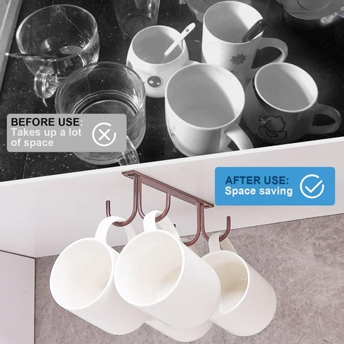 FOMANSH 12 Mug Rack Under Cabinet - Coffee Cup Holder, Mugs Hooks Under Shelf, Display Hanging Cups Drying Hook for Bar