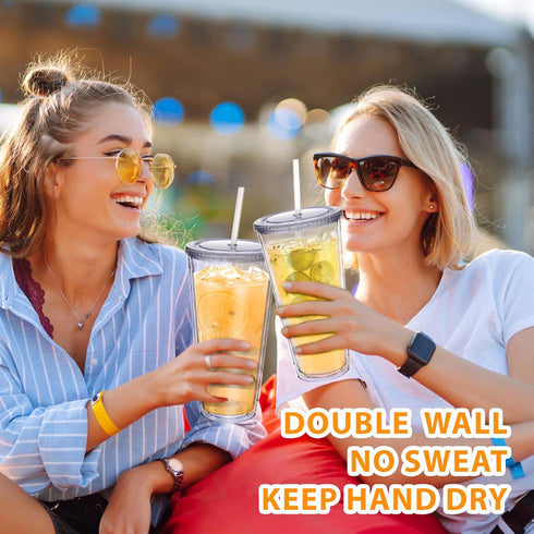 32 oz, 4 Pack Zukro Clear Acrylic Tumbler with Straw and Lid Double Walled Insulated Reusable Plastic Iced Coffee Cup