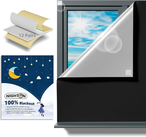 Portable Blackout Curtains 40"×57", 100% Blackout Material Shades with Strong Hook and Loop Tape for Nursery Travel