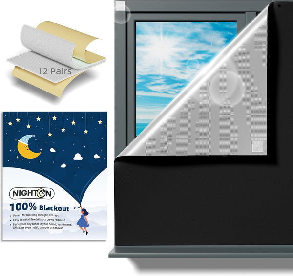 Portable Blackout Curtains 40"×57", 100% Blackout Material Shades with Strong Hook and Loop Tape for Nursery Travel