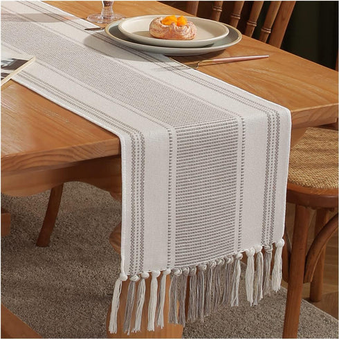 Caflife Boho Table Runner Natural Stripe for Modern Farmhouse Coffee Table Decor,