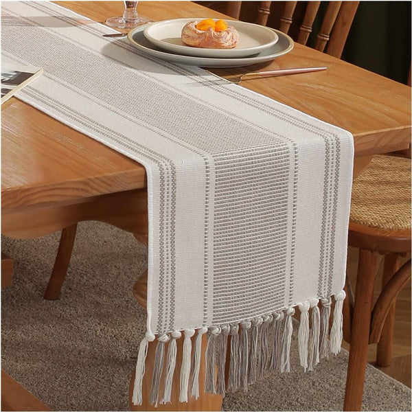 Caflife Boho Table Runner Natural Stripe for Modern Farmhouse Coffee Table Decor,