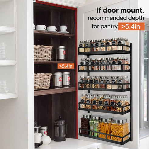X-cosrack 5 Wall Mount Spice Rack Organizer Tier Height-Adjustable Hanging Spice Shelf Storage for Kitchen Pantry