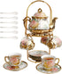 TEASFUSION 20 Pieces European Vintage Ceramic Tea Set with Metal Cup Holder, Adult
