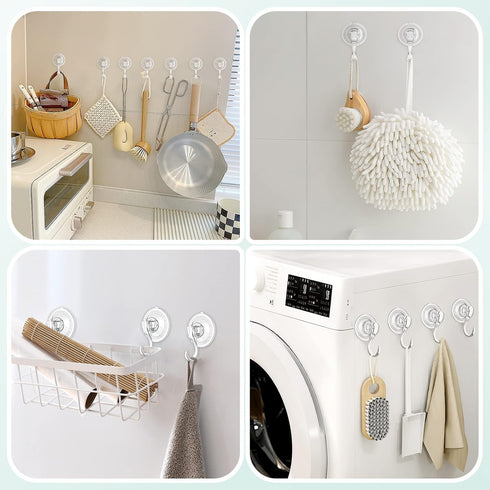 VIS'V Heavy Duty Large Suction Cup Hooks with Wipes, Removable & Reusable, Clear, 5 Pcs