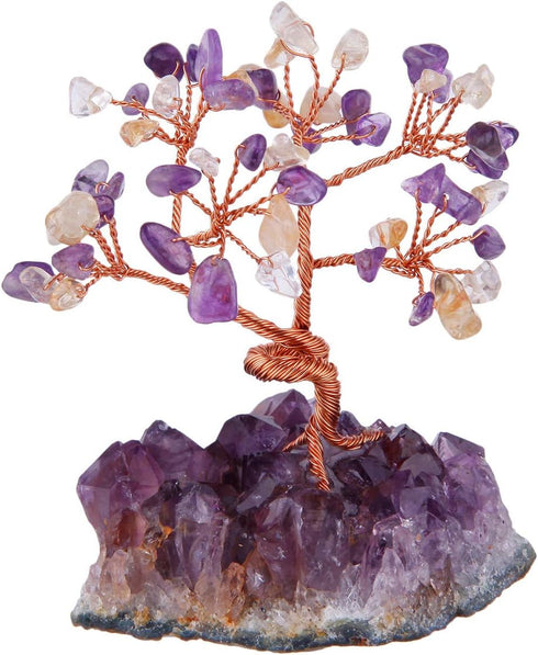 mookaitedecor Citrine & Amethyst Crystal Tree - Bonsai Money Tree with Amethyst Cluster Crystals Base for Wealth