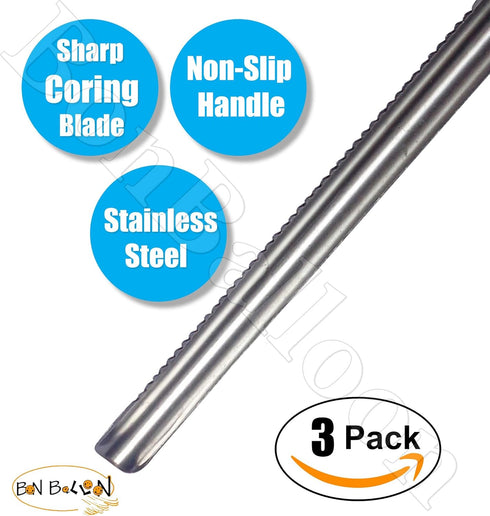 Zucchini Squash Vegetable Corer 3 pcs Stainless Steel Core Remover Tool, 8" Long for Stuffed Vegetables, Eggplant,