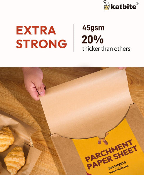Katbite 16x24 Inch Parchment Paper Sheets, 100Pcs Non-Stick Precut Baking Parchment for Cooking, Grilling, Frying