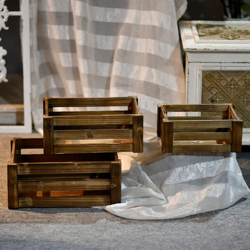 Farmhouse Wooden Crates Decorative Set of 3, Distressed Nesting Wood Crates for Storage and Home Decor
