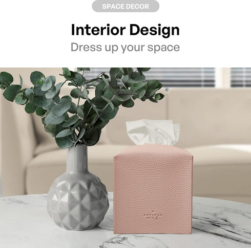 Carrotez Tissue Box Cover, Modern PU Leather Square Holder for Bathroom Vanity Countertop, Night Stands, Rose Pink
