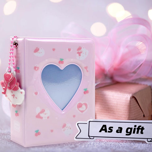 KIGOTWIN 3 Inch Album Album, 40 Photocard Mini Photo Love Heart Hollow Photocard Id Holder Pockets With Pendant (Light