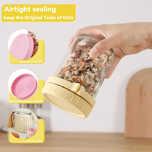 6 Pack Spoons,16 Oz (3 novelinks Overnight Oats Containers with Lids and Mason Jars, Leak Proof Overnight Oats Jars