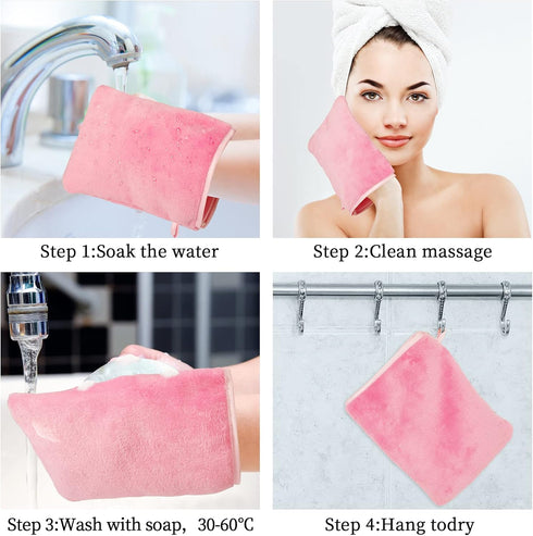 PHOGARY 10 68inch, 10 PCS Microfiber Body Wash Mitts, Flannel Soft Face Mitten, Bath Spa Cloth, Reusable Makeup Remover