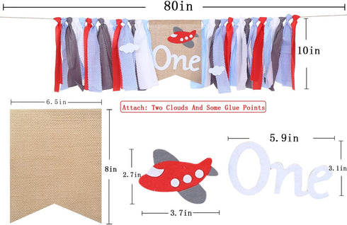 Baci 1st Airplane Highchair Banner for Birthday - First Birthday Decor, Photo Booth Props, Best Party Supplies
