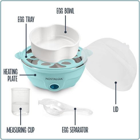 Nostalgia Retro Electric Large Hard-Boiled Egg Cooker, 7 Capacity, Poached, Scrambled, for Keto & Low-Carb