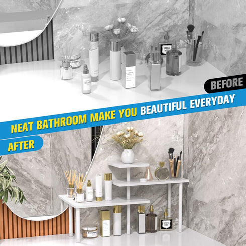 JayRex Bathroom Organizer Countertop Corner Shelf, 3 Tier Moveable Organizer for Makeup, Dresser Table, Desktop (White)