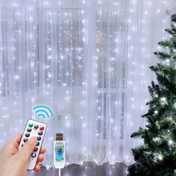 300 LED Fairy Curtain Lights, 9.8 x 9.8FT Cold White USB Plug