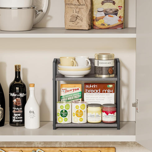 Giikin 2 Tier Countertop Shelf Organizer - Grey Desktop Coffee Organizer, Spice Rack for Kitchen