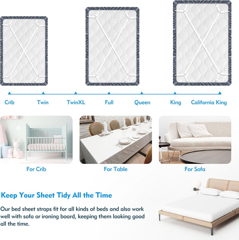 2 Pcs Bed Sheet Straps, Elastic Adjustable Holder Straps with Metal Clips for Mattress Cover and Sofa Cushion