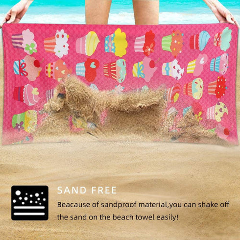 Microfiber Beach Towel Set - Oversized Large Quick Dry Soft Thin Sand Free Cute Ice Cream Design 30×60 inch Beach