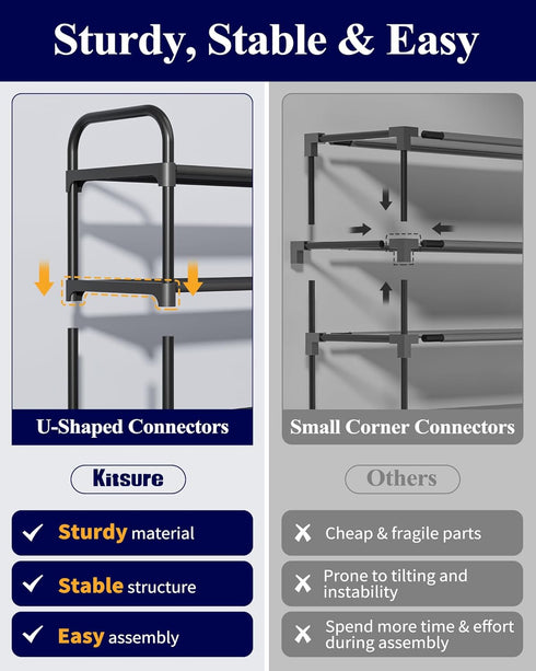 Closet, Closet 39.0" 3 Kitsure Extra-Long Shoe Rack for Shoe Organizer for Front Door Entrance, Stackable Shoe Shelf