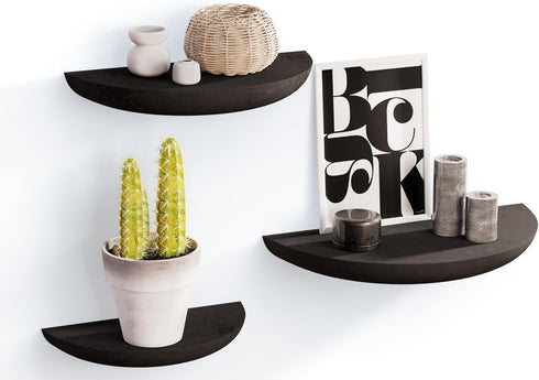 QsQueen Solid Wood Half Round Floating Wall Shelves | Elegant Floating Shelves,