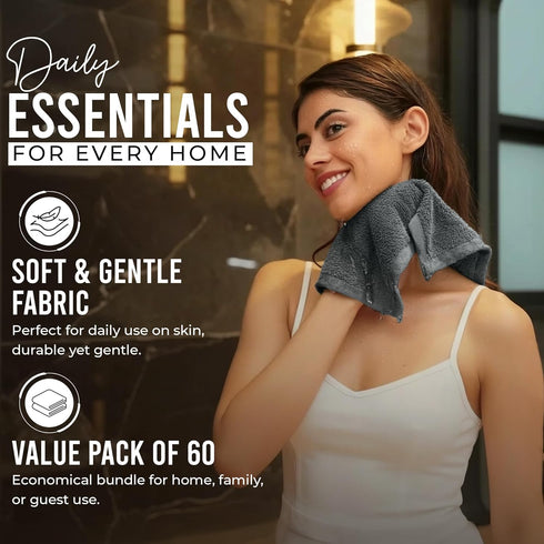Pack 60 12 12 Inches, 100% 60 Pack) RIVERSIDE of Wash Cloths for Showering, x Super Soft & Absorbent, Cotton Washcloths