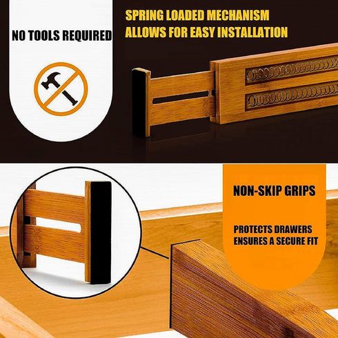 Expandable Bamboo Drawer Dividers 8 Pack with Labels, Drawer Organizer for Kitchen, Clothes, Office, Bathroom