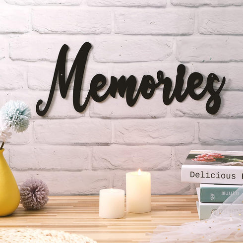 Hotop Metal Word Sign, Rustic Black Cutout "Memories" Wall Decor for Home, Library & Office