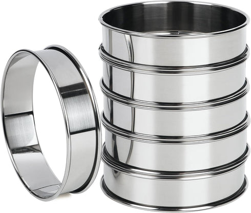 FANGSUN 4 Inch Crumpet Rings, Stainless Steel English Muffin Tart Rings for Baking, Cooking Egg Ring Mold