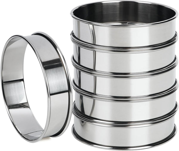 FANGSUN 4 Inch Crumpet Rings, Stainless Steel English Muffin Tart Rings for Baking, Cooking Egg Ring Mold