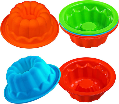 Webake Silicone Mini Bunt Cake Molds, 4 Inch Fluted Tube Cake Pan, 8 Pack Non-stick