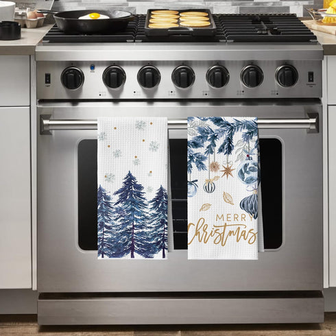 12x24 Inch Set 4 Artoid Mode Blue Xmas Tree Pinecone Christmas Bar Kitchen Towels, Quick Dry Microfiber Cloth Dish