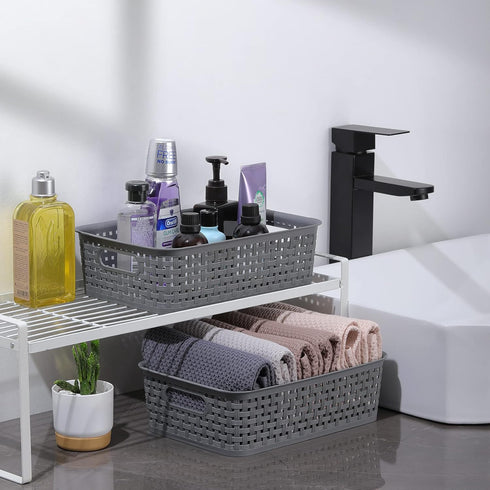NETANY Plastic Storage Baskets, 8 Pack, Gray, Durable, Flexible, Multi-Purpose for Closets, Cabinets, Shelves