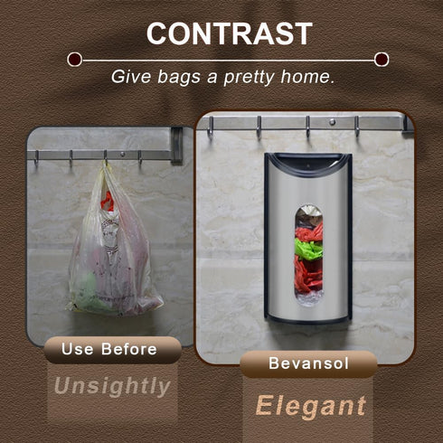 Grocery Plastic Bag Holder for Kitchen Trash Bag, Easy Wall Mount Bag Saver, Bevansol Storage Dispenser Medium, Smudge