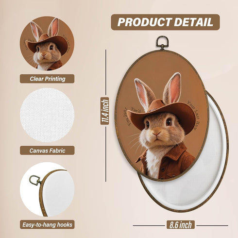 Country 8.6x11.4 inch XBBMGG Western Cowboy Easter Bunny Wall Art Decor, Cowboy Bunny Nursery Oval Wall Hanging Decor
