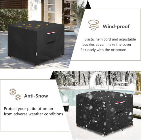 32W 32D 18H Inches Patio Ottoman Cover Waterproof Heavy Duty Square Outdoor Ottoman Covers, x x Patio Furniture